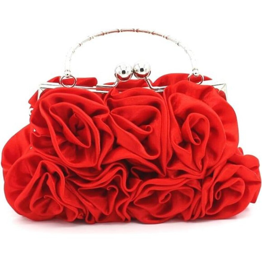 Floral Satin Evening Clutch Bag Small Crossbody Purse Wedding Party Prom Handbag